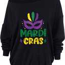 Roshop St Patricks Day Sweatshirt Women Loose Baggy Off Shoulder Lucky Irish Shamrock Long Sleeve Sweatshirts (Black, XXXL)