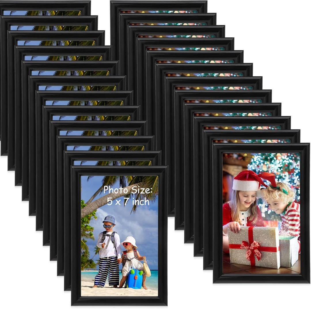 Redbaker 24 Pack 5 x 7 In Picture Frames Bulk Black Photo Display Frames for Wall Mount Tabletop Home Office School Display Mother's Day Wedding Anniversary Favor Gift