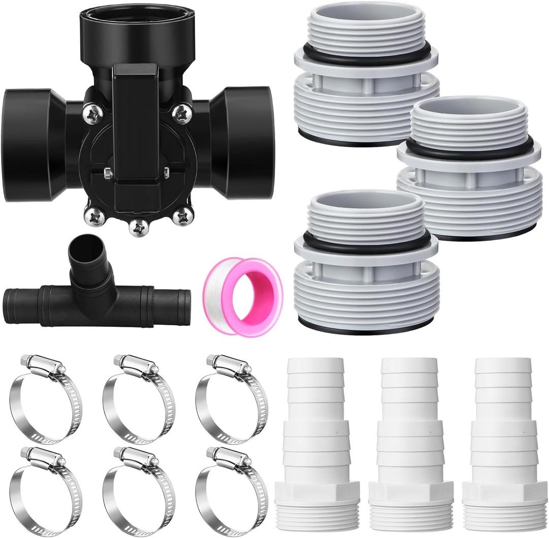 DoubleFill 3 Way Swimming Pool Diverter Valve Hose Adapter with Hose Clamps Replacement Slip Valve Filter Hose Conversion Kit with Seal Ring for 1 1/4'' or 1 1/2'' Filter Ports (Black,SPX1091Z4)