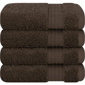 Cotton Paradise 100% Cotton Turkish Towel Set, Soft Absorbent Quick Dry, 4 Piece Washcloth Set, Chocolate Brown