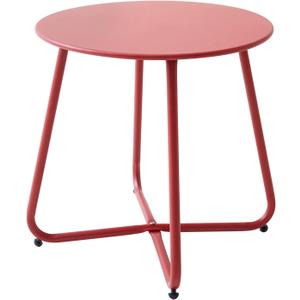 Patio Small Side Table Waterproof Round Metal Steel Weather Resistant Portable Outdoor and Indoor End Table for Garden Balcony Yard, Red