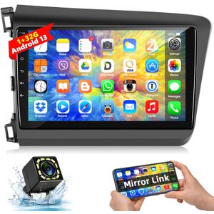 Car Stereo for Honda Civic 2012 2013 2014 2015 with Bluetooth,Podofo Android 13 9 Inch Touchscreen Car Radio Receiver with GPS Navigation/Mirror Link/WiFi/SWC/USB/FM/RDS + AHD Backup Camera