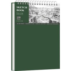 SuFly Sketch Book for Kids, 9"x12" Sketch Pad, 100 Sheets Top Spiral Sketchbook, 68lb/100gsm Acid-Free Drawing Paper Pad, Sketch Pads for Drawing for Adults, Ideal for Beginners, Artists & Teen. (Xmas Green)