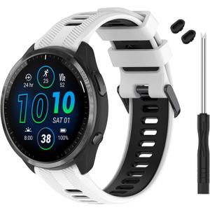 TopPerfekt Band Compatible with Garmin Forerunner 965 Watch - Soft Silicone Replacement Watch Band Strap for 965 Smart Watch for Women Men (White - Black)
