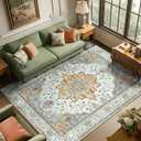 RELEANY Area Rugs 6'x9' Washable Non-Slip, Floral Vintage Distress Print Pattern Medallion Carpet for Living Room Bedroom Dining Room, Light Yellow Carbon Grey Orange