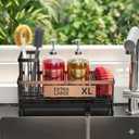 Premium Extra Large Kitchen Sink Organizer Caddy - Premium Stainless Steel Sponge Holder, Dish Brush Rack & Soap Dispenser Tray for Countertop Storage (Black)