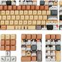 Animal Cute Cat PBT Keycap Set for Mechanical Keyboard Gifts for Christmas Birthday (Yellow Cats)