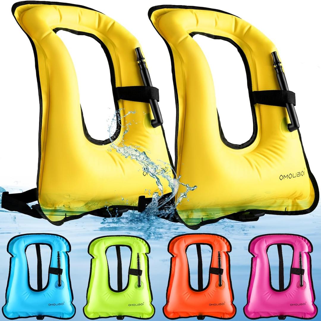 Meooeck 2 Pcs Snorkeling Vest for Adults Safety Inflatable Snorkel Vest for Swim Kayaking Swimming Diving Surfing, Load up to 220 Ibs (Yellow)