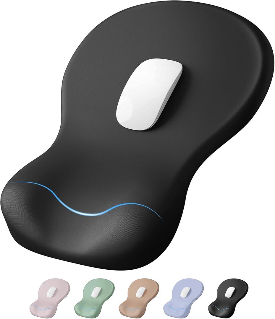 Ergonomic Mouse Pad with Wrist Rest, Black Mousepad with Wrist Support for Desk, Non-Slip Hard Base Mouse Pads, Portable for Office/Home/Travel Work, 11.8L x 8W inches
