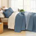 Litanika Super King Quilt, 3 Pcs Blue and Linen Stripe Bedding Set
