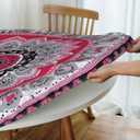 Waterproof Tablecloth with Elastic Tablecloth for Round Tables 36"-70" for Indoor Outdoor Patio Use, 52Inch, Pink and Grey Ethnic Folk Style