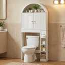 HOOBRO Over the Toilet Storage Cabinet, 67.7'' Tall Bathroom Organizer with Wave Doors, Arched Design with Adjustable Shelf, Toilet Paper Holder, Freestanding Cabinet for Narrow Space, White WT26TS01, 30.7 inches x 7.9 inches x 67.7 inches