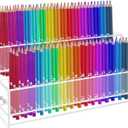 96-Slots Acrylic Pen Holder,2-Tier Pen Display Stand for Craft Shows,12mm Beadable Pens Stand Paint Brush Holder Pencil Organizer Makeup Brush Rack Art Brush Organizer for School Classroom Supplies