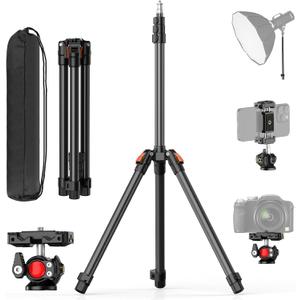 XXZU Photography Light Stand,83in/6.9ft Camera Tripod Stand with Ball Head,Reversible Portable Phone Tripod with Case,Light Stand Tripod for Camera/Phone/Flash/Webcam/Stage/Projector/Softbox