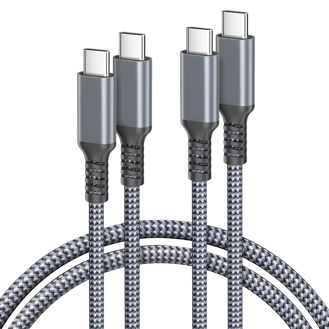Basesailor USB C to Type C 100W Cable 6.6ft/2Pack,Power Delivery Fast Charging PD Charger Cord for iPhone 15 Max,MacBook,iPad Pro 10 10th Air 4 5th Mini 6 6th Gen,Samsung Galaxy Z Flip 5,Google Pixel (Gray)