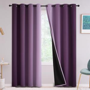 Yakamok Purple 100% Blackout Curtains for BedroomOmbre Room Darkening Curtains for Living Room Grommet Window Curtains 84 inches Long,Thermal Insulated Gradient Curtains & Drapes,2 Panels,52x84 inch