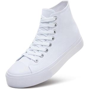 ZGR Womens High Top Canvas Sneakers,Lace-up Canvas Shoes,Casual Tennis Walking Shoes (Natural White.US9.5) 