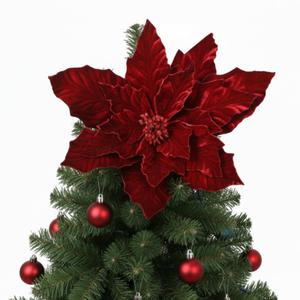 Suncalla Velvet Poinsettia Christmas Tree Topper 16'' Jumbo Artificial Velveteen Poinsettia with Stem Faux Flower Xmas Tree Ornament for Christmas Holiday Wedding Holiday Party Decor(Burgundy)