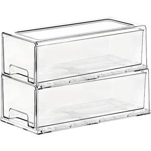 SIMPEXPE Stackable Storage Drawer, Pull Out Plastic Food Fridge Organizer Bins for Pantry Shelf Refrigerator Organization Kitchen Bathroom Cabinet Closet Office Clear -2Pack (12.6 x 5.9 x 4.33)