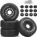 1/10 RC Short Course Truck Tires and Wheels, daitoku RC Car Tires with 12mm 14mm 17mm Hex for 1/10 Slash 2WD 44 Arrma Senton Axial Losi Redcat Rc4wd - Style E (Black)