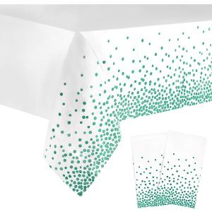2 Packaging White and Green Plastic Tablecloth, 54 inch x108 inch Rectangular Disposable dot Party Table Cover, Suitable for Birthday, Graduation, Restaurant, Wedding Decoration Tablecloth