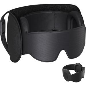 SARISUN Travel Pillow for Airplanes, Upgraded Airplane Pillow with 3D Eye Mask and Ear Cover for Long Flight, 360 Support Sleep Head Hold, Flight Essentials Plane Headrest, Stop Bobblehead, Black