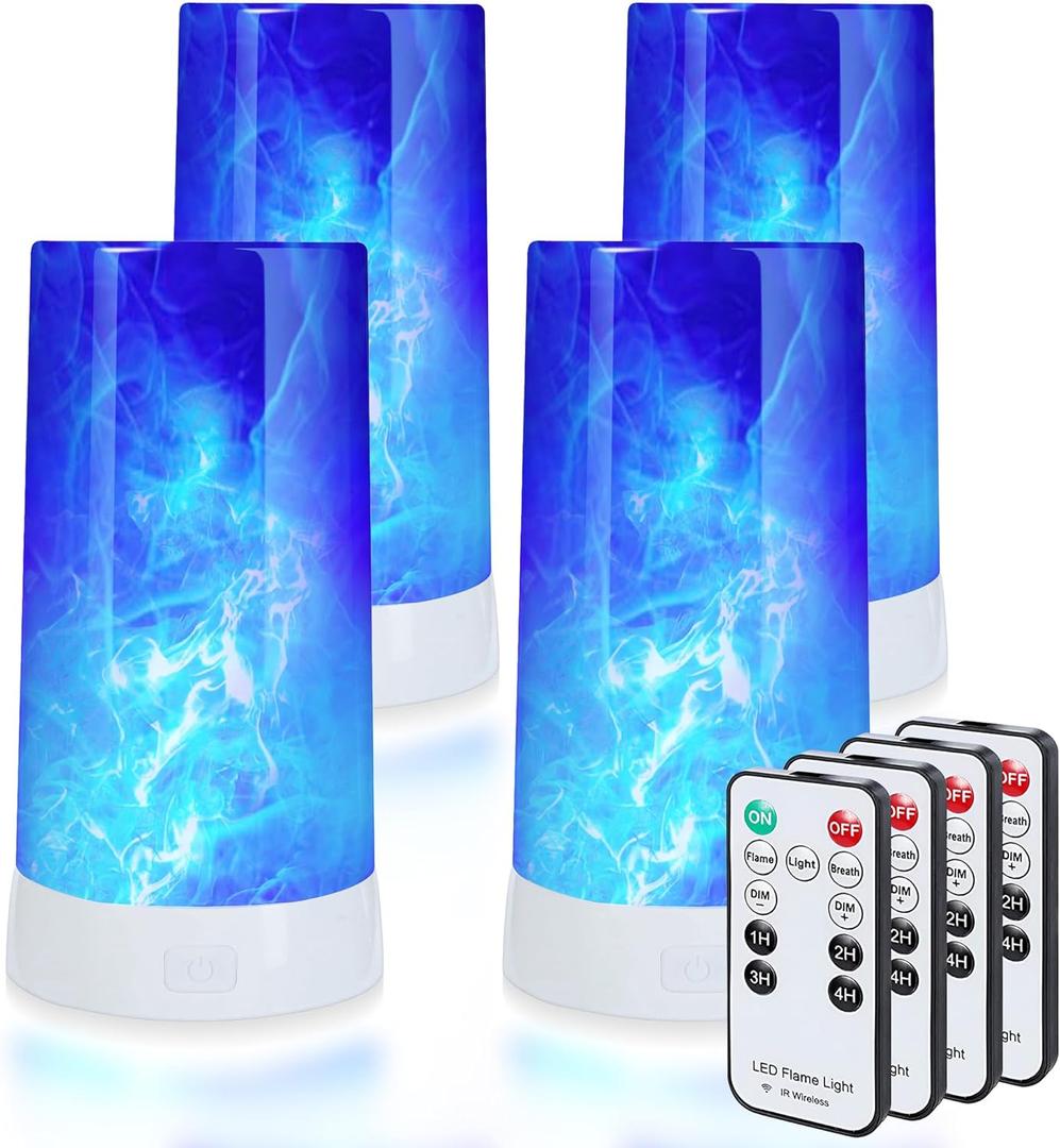 LED Flame Light USB Rechargeable Flameless Candle with Remote Blue | 4 Modes Flickering Blue Calm Atmosphere Faux Candle Timer Gravity Sensing Magnetic Base Dimmable Waterproof Indoor Outdoor