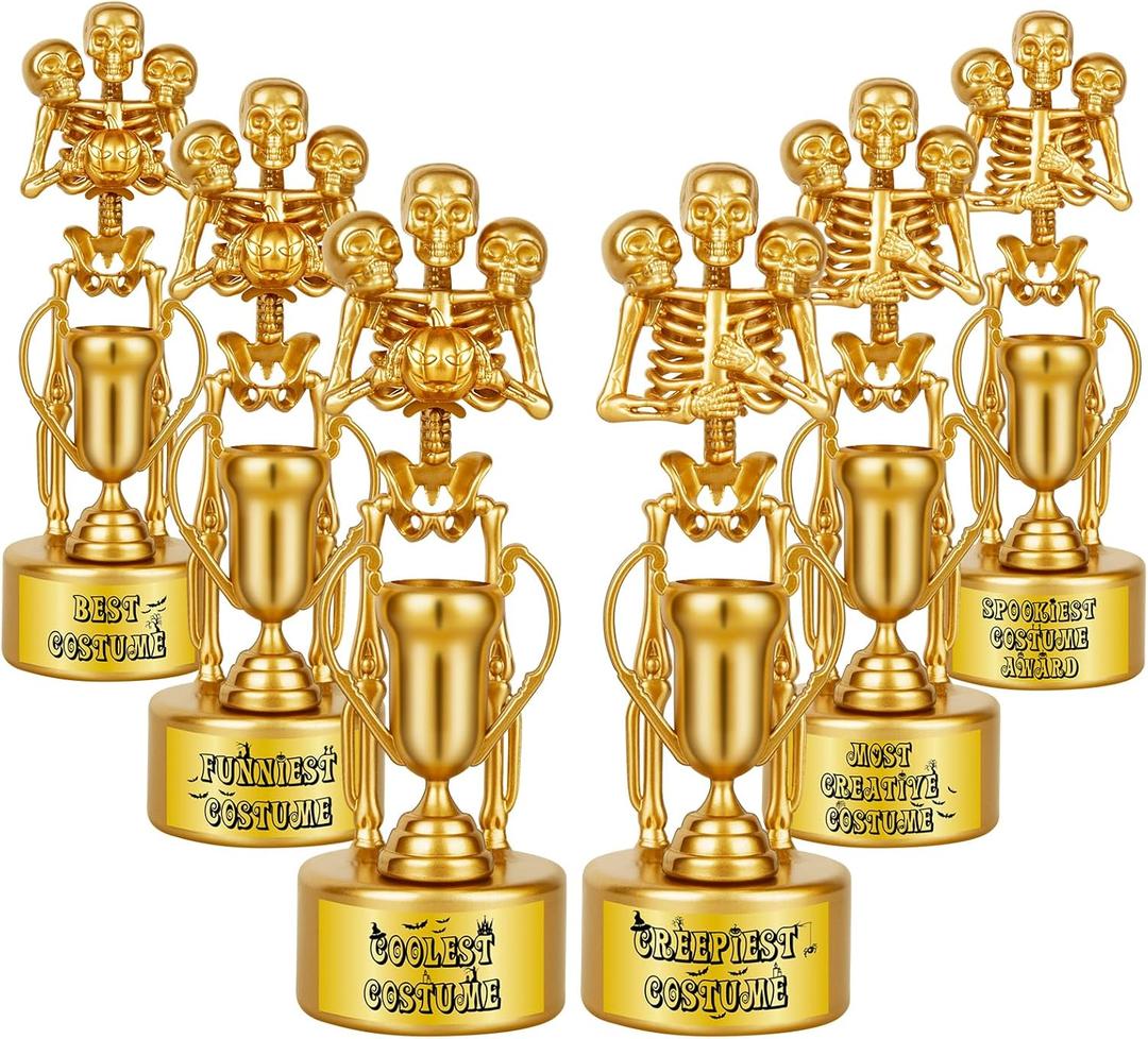 6 Pack Halloween Trophy Best Costume Trophy Skeleton Trophies, Halloween Trophy Awards for Kids Adults Halloween Party Prizes Contest Prizes Funny Trophy for Halloween Party Supplies