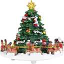 Lightahead Musical Christmas Tree with Rotating Santa Sleigh & Reindeer  Plays Classic Holiday Tunes  Polyresin Music Box Decoration