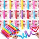 50 Sets Valentines Day Cards with Pop Tubes Valentines Party Gifts Cards Stress Relief Fidget Gifts for Non Candy Exchange