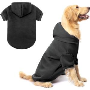 BINGPET Dog Hoodies - Fleece Lined Fall Dog Puppy Sweatshirt Soft Warm Sweater Winter Hooded Clothes for Small Medium Large Dogs & Cats (#2 Black(Plain))