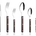 Rivet ABS Faux Wood Handle Silverware Set - 6-Piece Stainless Steel Flatware with Steak Knife, Fork, Spoon, Teaspoon, Dessert Fork and Butter Knife - Elegant Tableware Cutlery for Dining (Brown)