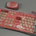 Wireless Keyboard and Mouse Combo, 2.4Ghz USB Retro Full Size Typewriter Keyboard and Cute Mouse Set for Windows 7/8/10, Laptop, Desktop, PC, Computer (Light Peach Pink)