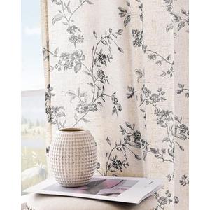 jinchan Linen Floral Curtains for Living Room 84 Inch Length Black Printed Curtains Back Tab French Country Farmhouse Flower Patterned Drapes Bedroom Window Curtain Set 2 Panels, 50"W x 84"L (Pack of 2), Black on Linen