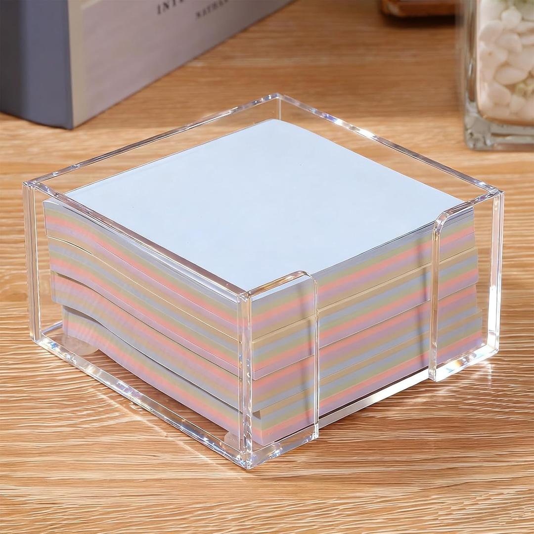 Acrylic Sticky Note Holder, 3x3 Crystal Clear Notepad Holder with Anti-Slip Base Sticky Note Dispenser for Office Desk, Home Organizer