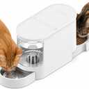 JUNSPOW Automatic Cat Feeder 2-in-1 Set, Gravity Cat Food Feeder and Water Dispenser, Dog Feeding & Watering Supply with Stailess Steel Bowls, Large Capacity Low Noise, White