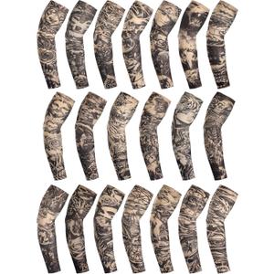 Boao 20 Pcs Men's Cooling Arm Sleeves Long Fingerless Arm Cover Anti Slip UV Protection Sun Temporary Tattoo Sleeves (XS)