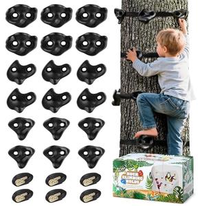 TOPNEW 18PCS Ninja Tree Climbing Holds and 6 Sturdy Ratchet Straps for Kids Tree Climbing, Large Climbing Rocks for Outdoor Ninja Warrior Obstacle Course Training
