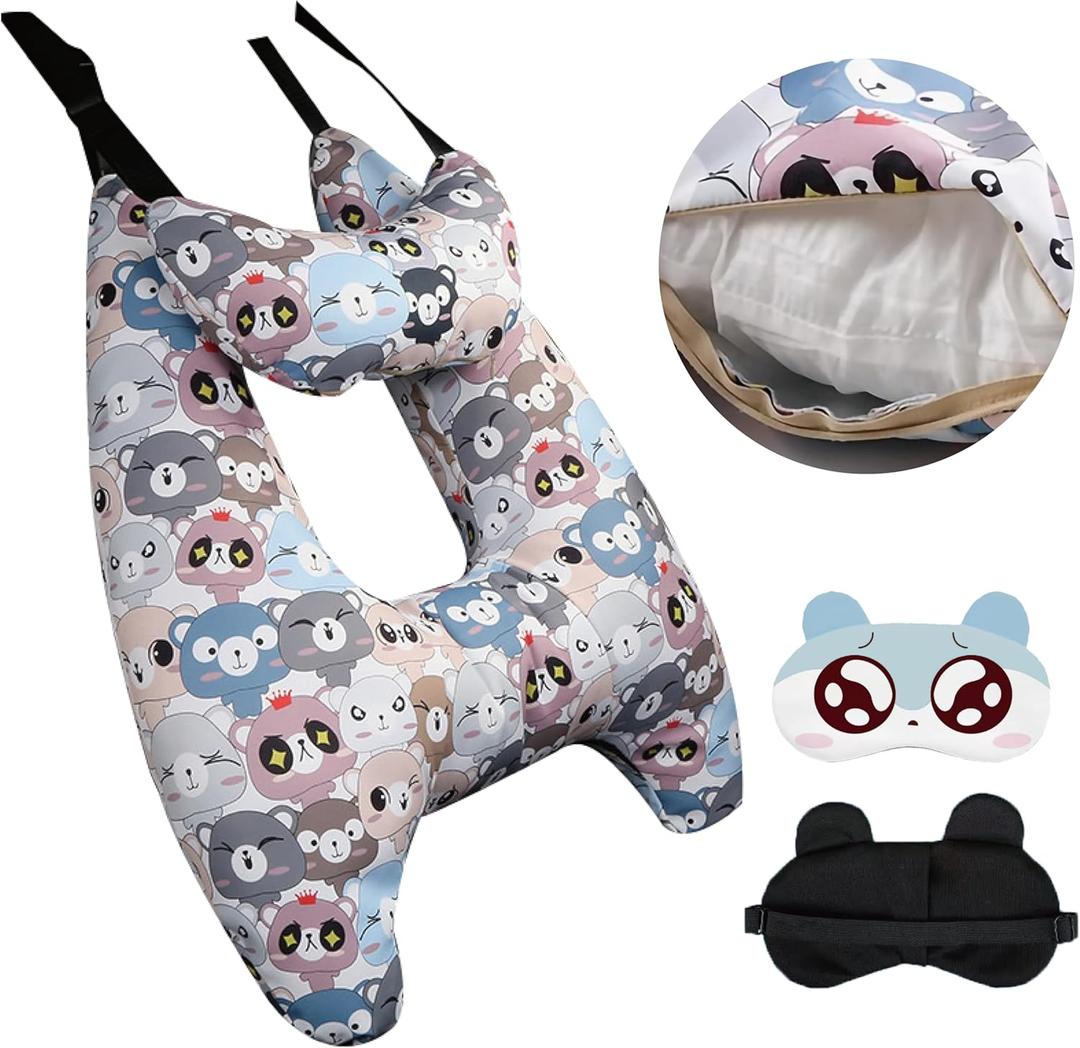 Car Pillow for Kids, Kids & Adults Car Neck Head Support Cushion Set,Travel car seat Safety Pillow,h Shape car Sleeping Pillow Kids,Pillow case can be Disassembled and Washed (A)