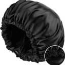VECIIR Satin Bonnet Silk Bonnet for Sleeping Women and Men, Ajustable Hair Bonnet for Curly Hair with Double Layer Hair Bonnet,Black - Black,Medium