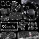 NBTEPEM 27 PCs Black Bling Car Accessories Set for Women, Bling Steering Wheel Covers Universal Fit 15 Inch, Bling License Plate Frame, Bling Phone Holder, Bling Car Coasters (Black Diamond)