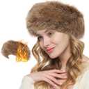 Loritta Womens Winter Headbands Faux Fur Headband Elastic Ear Warmers Furry Ear Muffs,Dark Brown
