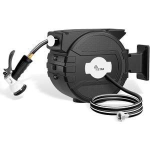 Retractable Garden Hose Reel 1/2"x82 ft, Automatic Hose Reel with 7 Pattern Nozzle, Any Length Lock Wall Mounted &180 Deg Swivel (Black-white)