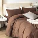 JIYUAN Queen Size Duvet Cover Set, 3-Piece - 100% Washed Cotton, Linen-Like Soft & Breathable with Zipper Closure, Includes 90x90 Inch Cover & 2 Pillowcases, Solid Chocolate Brown