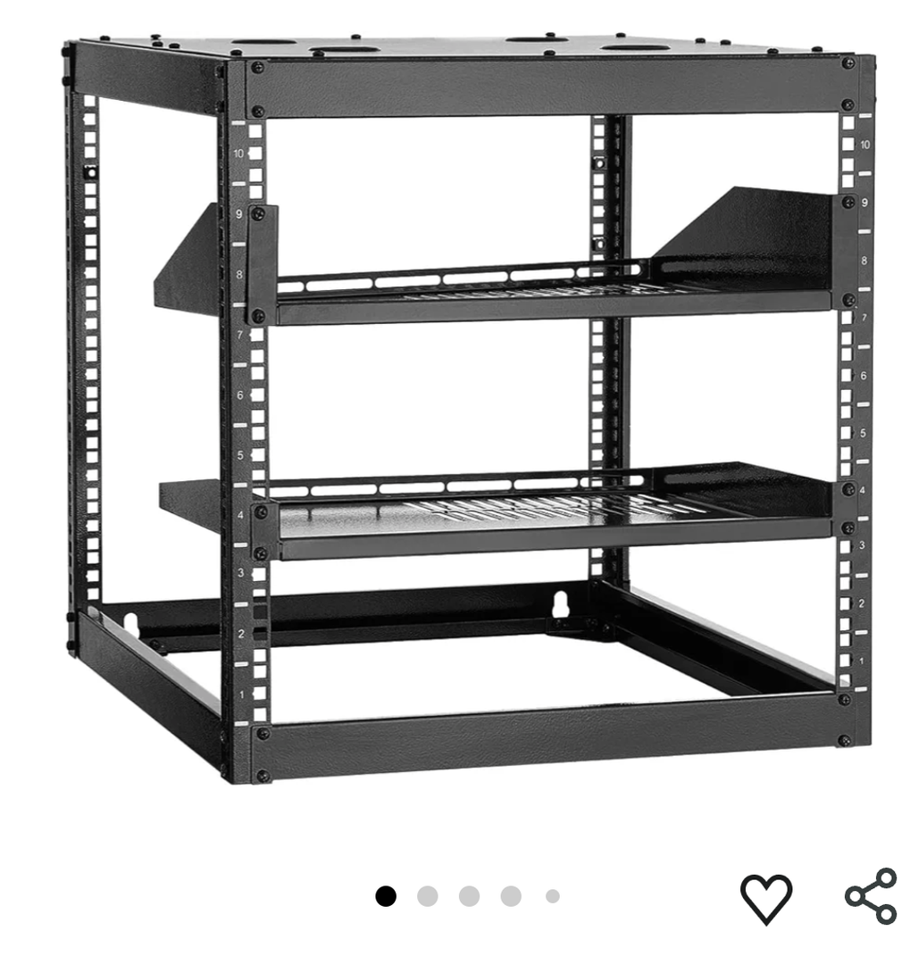 VEVOR 10U Server Rack, Open Frame Network Rack,4-Post Floor Standing or Wall Mounted, Includes 2PCS Vented 1U Rack Shelves & Mounting Hardware, Computer Wall Rack for 19" IT/AV Equipment