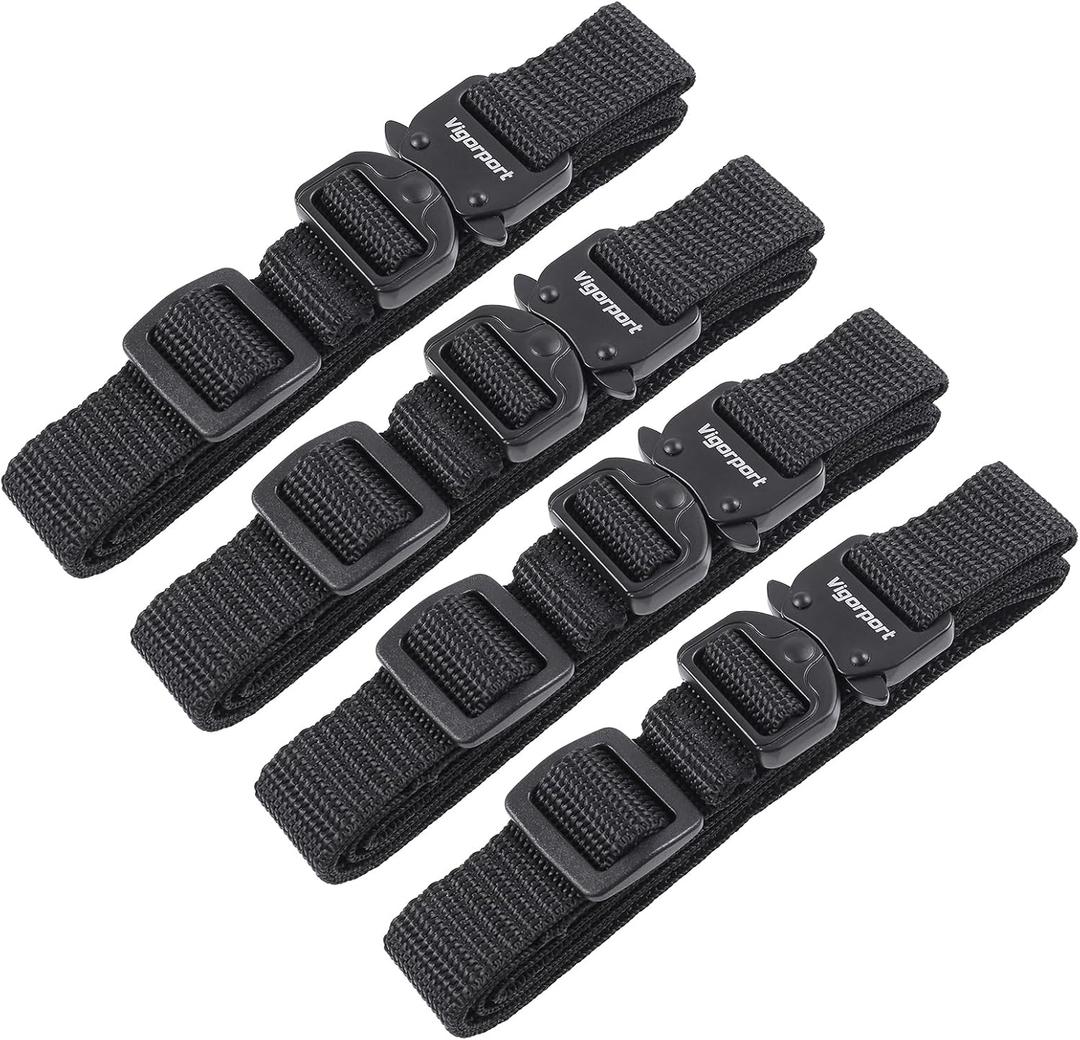 Vigorport Utility Straps with Quick Release Metal Buckle, Nylon Backpack Accessory Sleeping Bag Strap, Adjustable for Hiking, Travel, Outdoor Sports-4 Pack (Black, 0.75''W-40''L)