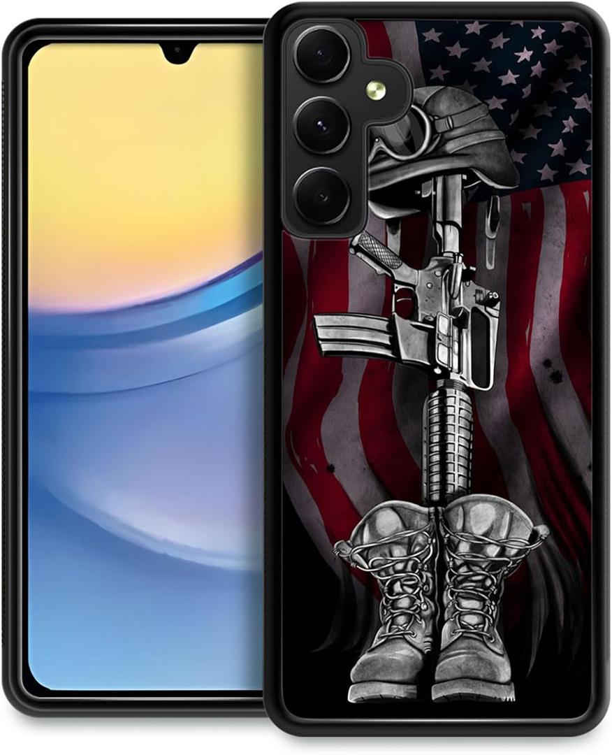 Case Compatible with Samsung Galaxy A15 5G,American Flag Soldier Cross Pen Blank Back+Soft Silicone Acrylic TPU Design Shock Fall Prevention Protective Case for Samsung Galaxy A15 5G