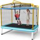 Goplus 6FT Kids Rectangle Trampoline, 75 ASTM Approved Recreational Trampolines with Swing, Horizontal Bar, Mini Toddler Trampoline w/Enclosure Net, Seamless Cover, Outdoor Indoor (Blue+Yellow)