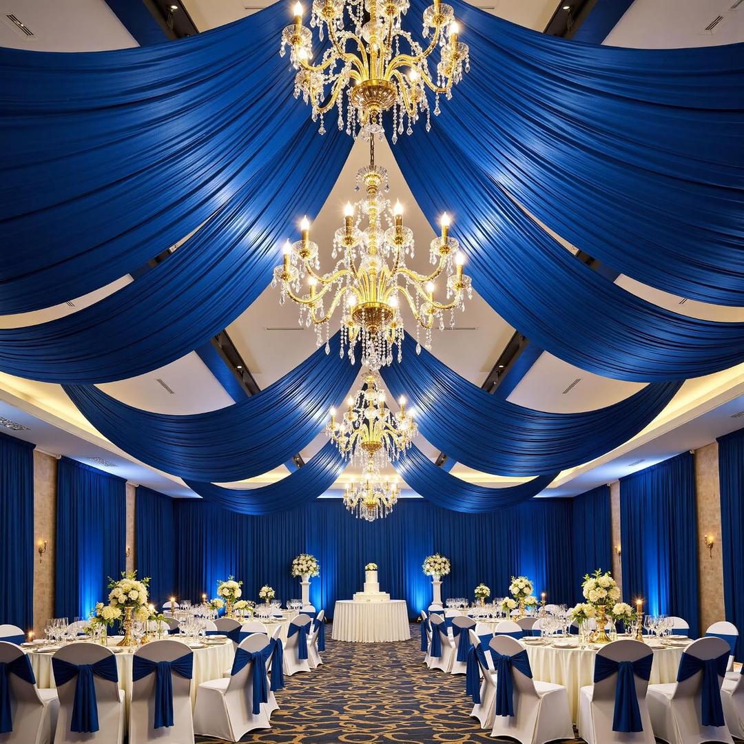 4 Panels 5ftx30ft Royal Blue Ceiling Drapes for Wedding Parties 30 FT Extra Long Thick Polyester Wrinkle-Free Drapery Tent Decor Decorations for Birthday Party Ceremony Stage Swag