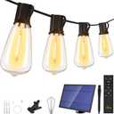 Ollny 15+1 LEDs ST38 Solar String Lights, 30 FT USB & Solar Dual Charging Outdoor String Lights, 3 Modes 5 Timers 10 Brightness 2200K Waterproof Patio Lights for Porch Garden Market Bistro Camping